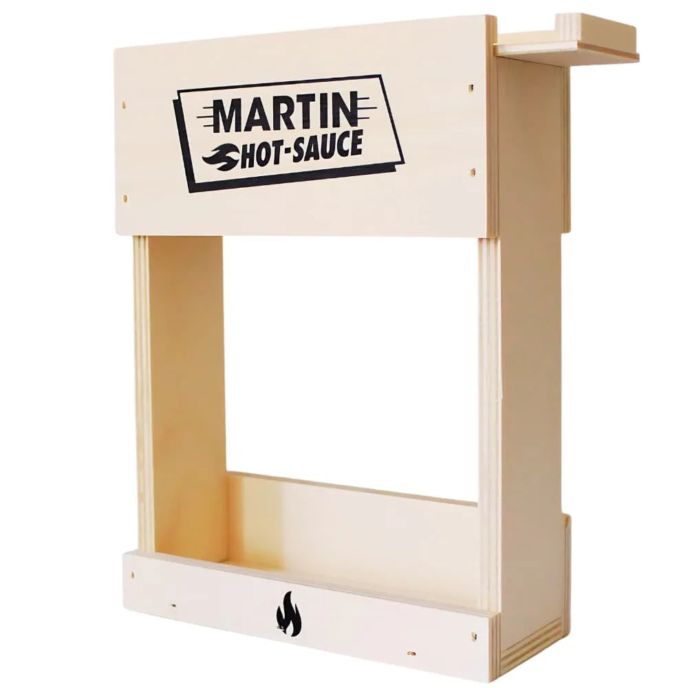 Leere Holzkiste für 3 Flaschen Hot Chili Saucen Maison Martin Maison Martin