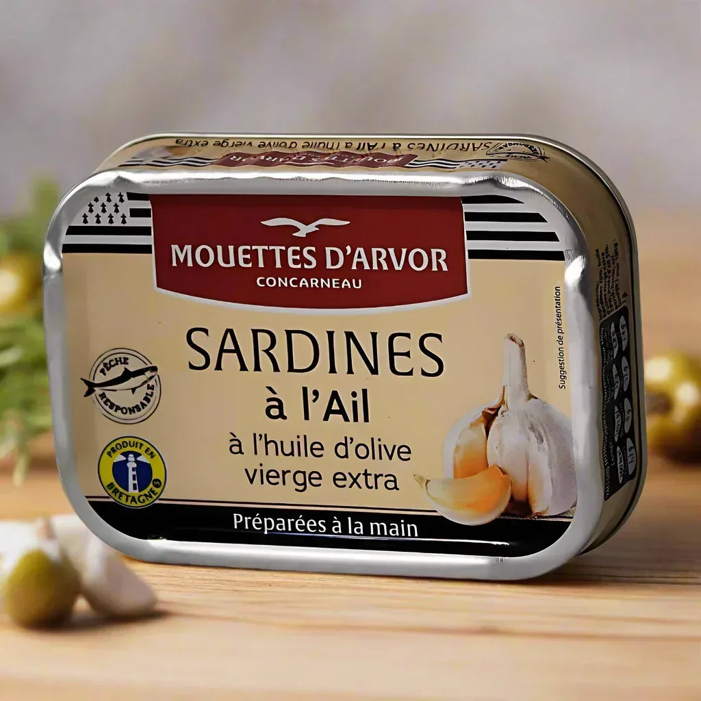 Sardinen mit Knoblauch und Olivenöl Extra Vergine Mouettes Arvor