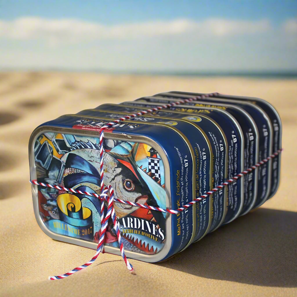 Kollektion 7 Dosen Jahrgangssardinen "Ville Bleue 2017 bis 2024" (ohne 2018)
Mouettes d'Arvor