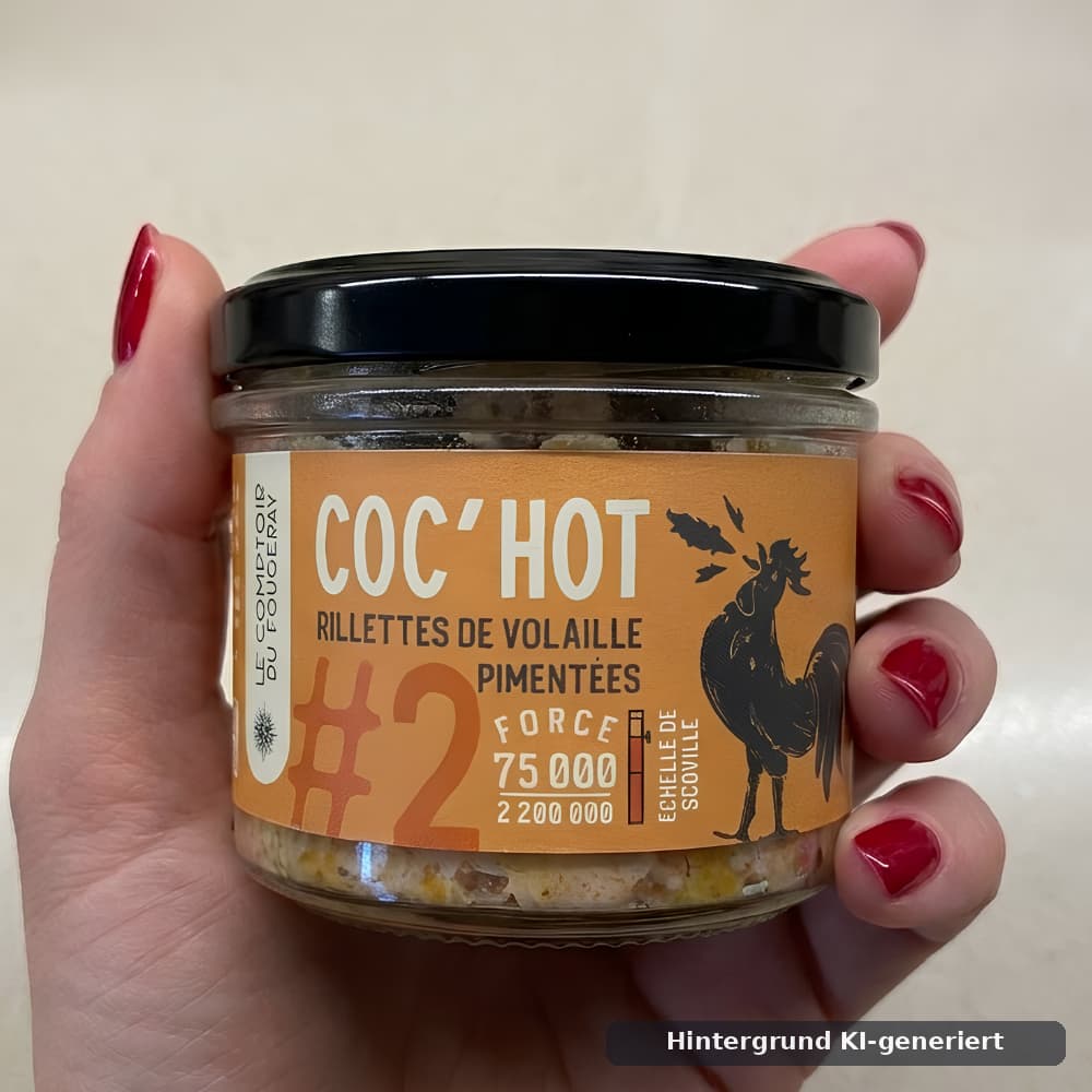 Coc'Hot N°2 – Sehr scharfe Geflügel-Rillettes mit Sirocco-Sauce 100 g Le Comptoir du Fougeray