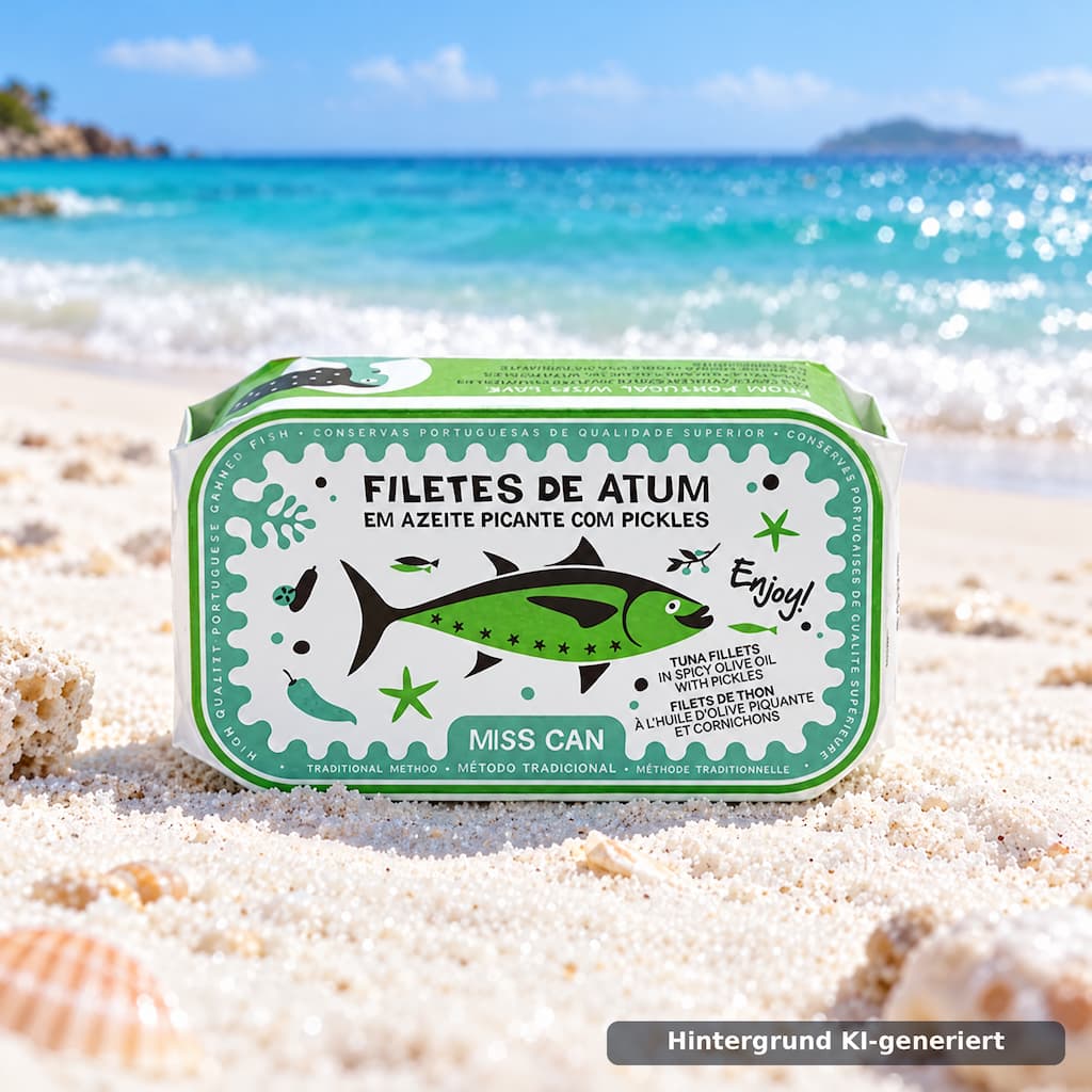 Thunfischfilets in würzigem Olivenöl mit Essiggurken 120g - Miss Can Miss Can
