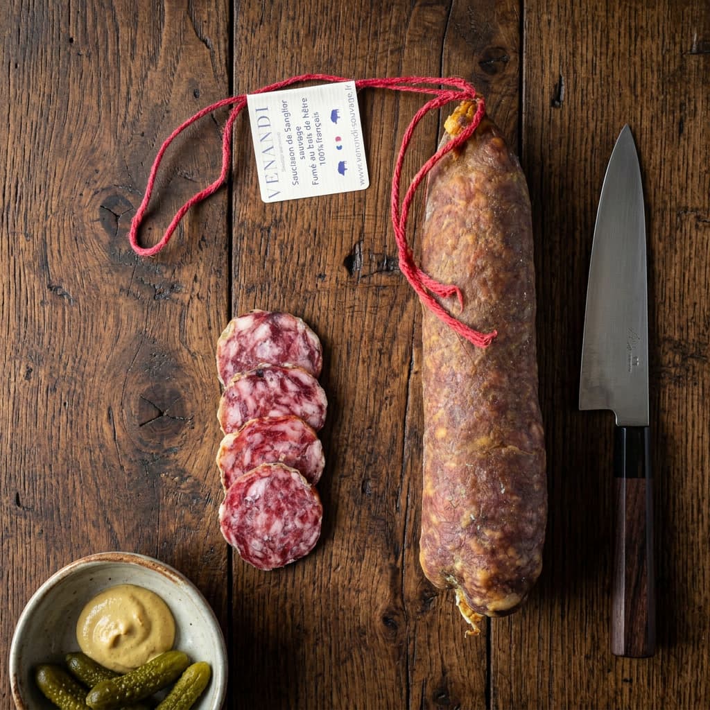 Saucisson de Sanglier Sauvage Fumé (Wildschwein-Salami geräuchert auf Buchenholz) 180g
