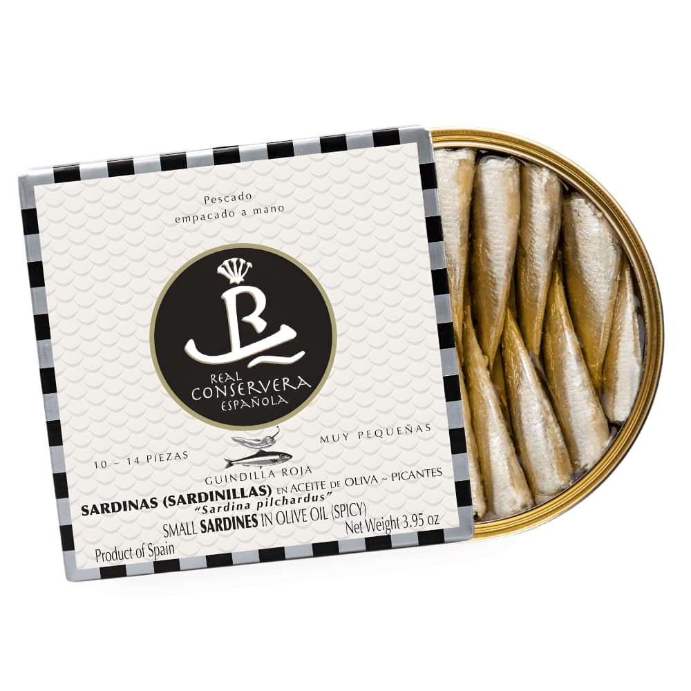 Sardinillas Picantes en Aceite de Oliva (Pikante kleine Sardinen aus Galizien) Real Conservera Española
