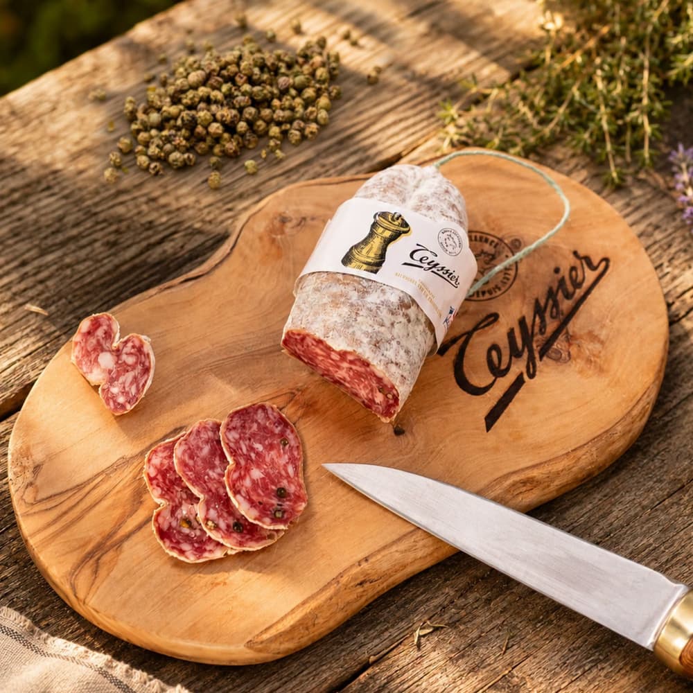 Saucisson d'Ardèche mit grünen Pfeffer aus Madagaskar 200-250g Teyssier Salaisons