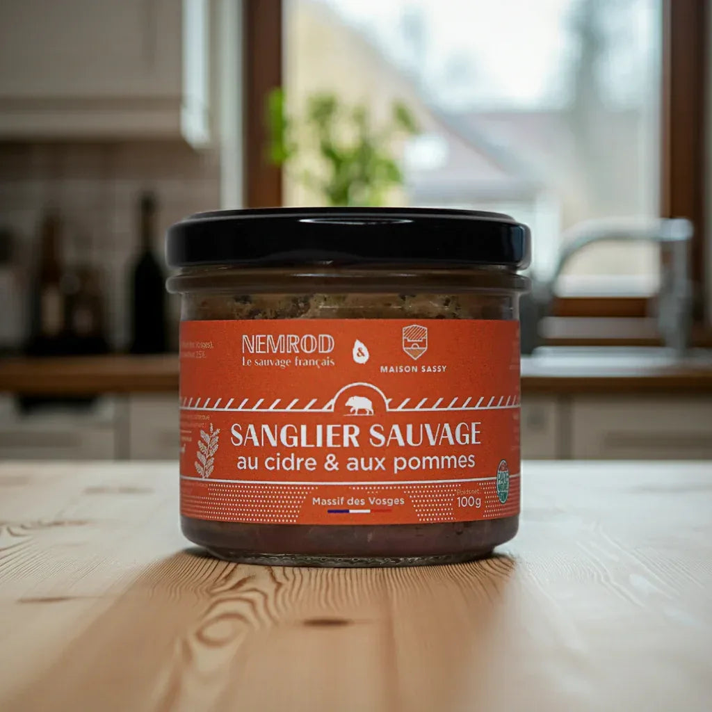 Wildschweinterrine mit Apfelwein und Äpfeln - Wild - 100g Nemrod
