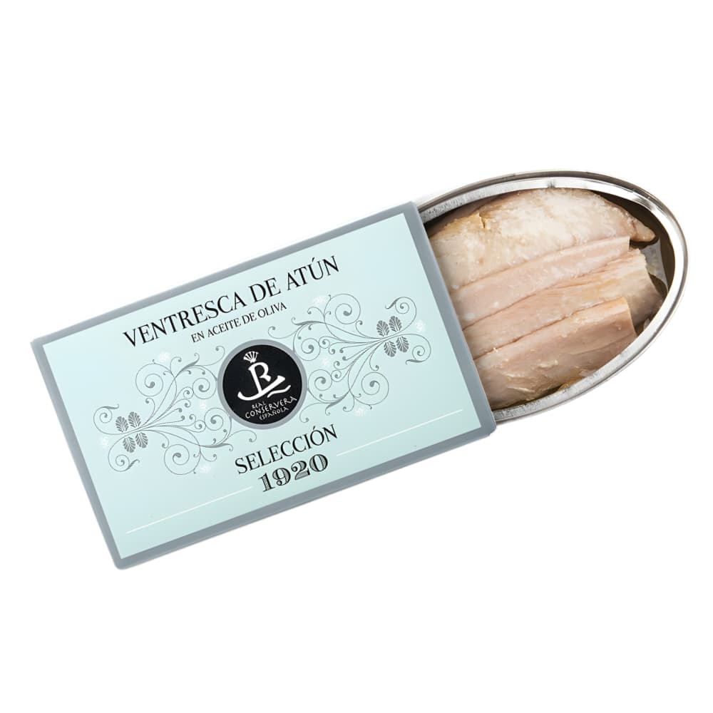 Ventresca de Atún Claro en Aceite de Oliva (Heller Thunfischbauch) – Selección 1920 Real Conservera Española